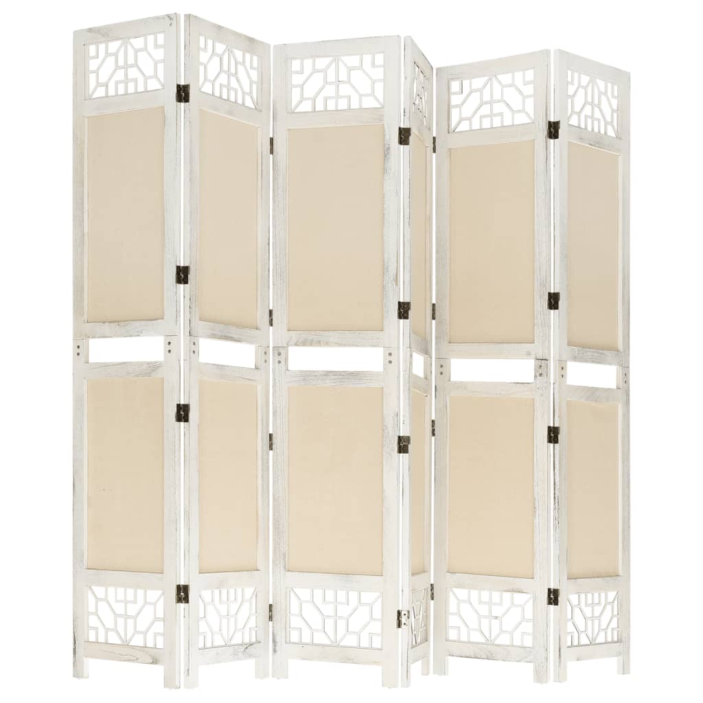 6-tlg. Raumteiler Creme 210x165 cm Stoff