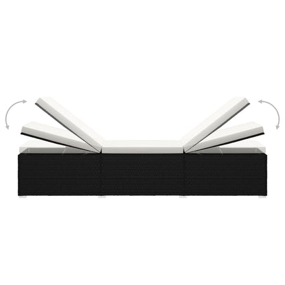 Sonnenliege mit Auflage und Teetisch Poly Rattan Schwarz