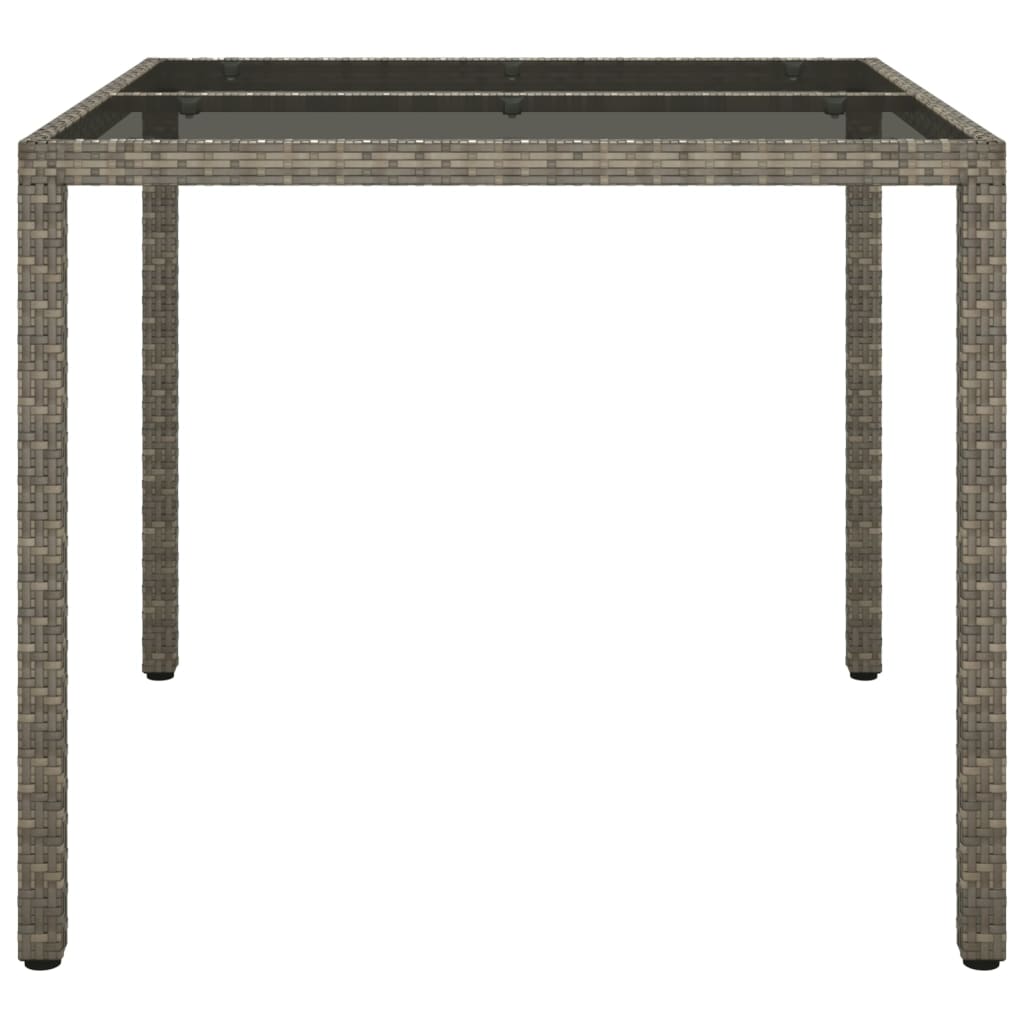 Gartentisch 90x90x75 cm Gehärtetes Glas Poly Rattan Grau