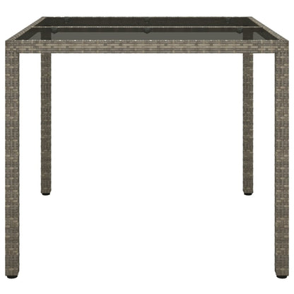 Gartentisch 90x90x75 cm Gehärtetes Glas Poly Rattan Grau