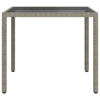 Gartentisch 90x90x75 cm Gehärtetes Glas Poly Rattan Grau