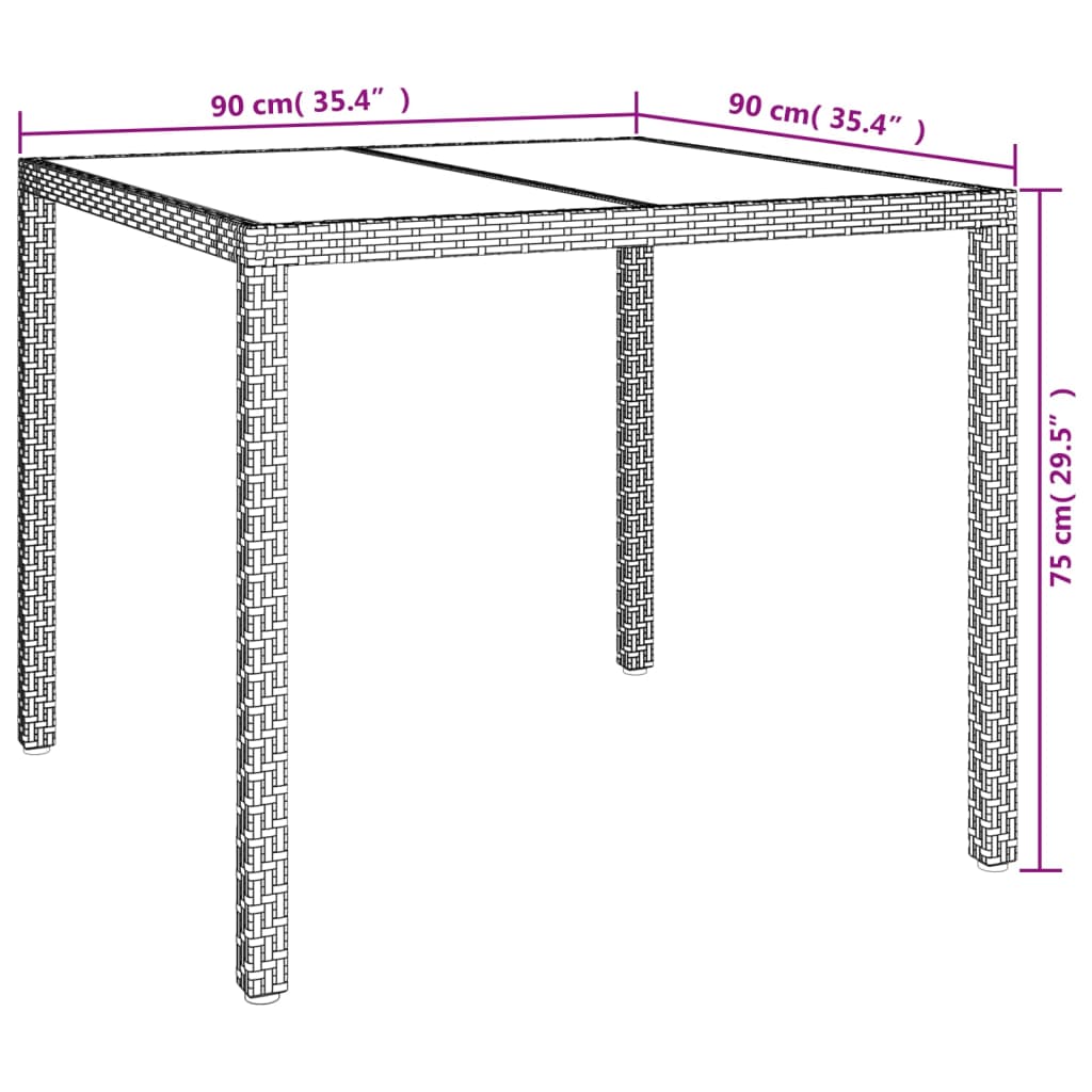 Gartentisch 90x90x75 cm Gehärtetes Glas Poly Rattan Grau