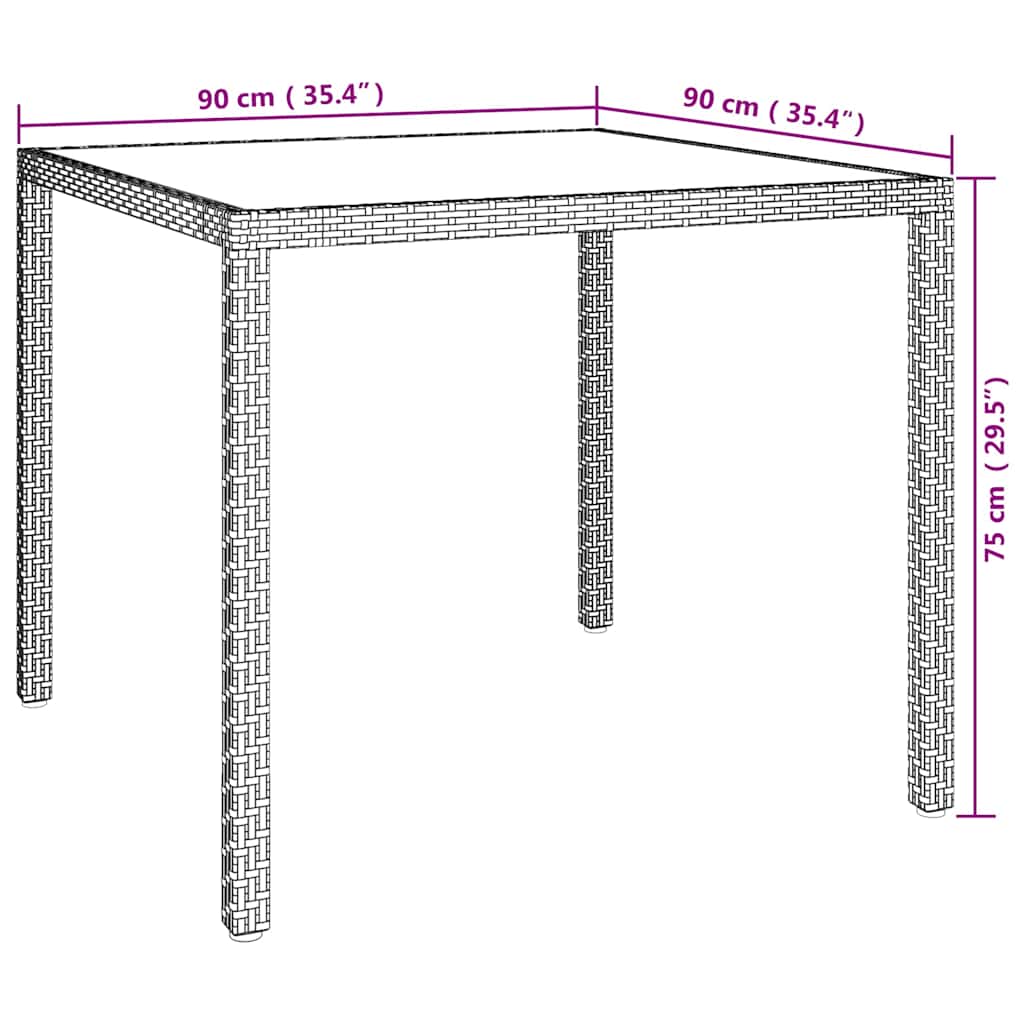 Gartentisch 90x90x75 cm Gehärtetes Glas Poly Rattan Weiß