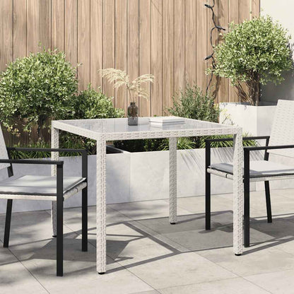 Gartentisch 90x90x75 cm Gehärtetes Glas Poly Rattan Weiß