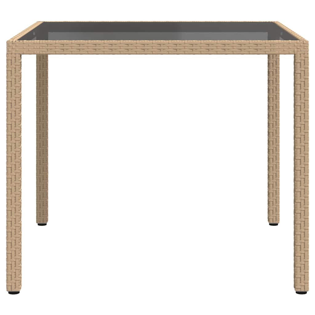 Gartentisch 90x90x75 cm Gehärtetes Glas Poly Rattan Beige