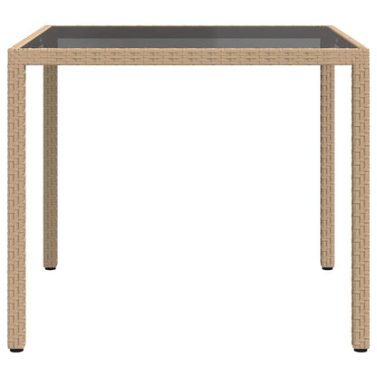 Gartentisch 90x90x75 cm Gehärtetes Glas Poly Rattan Beige