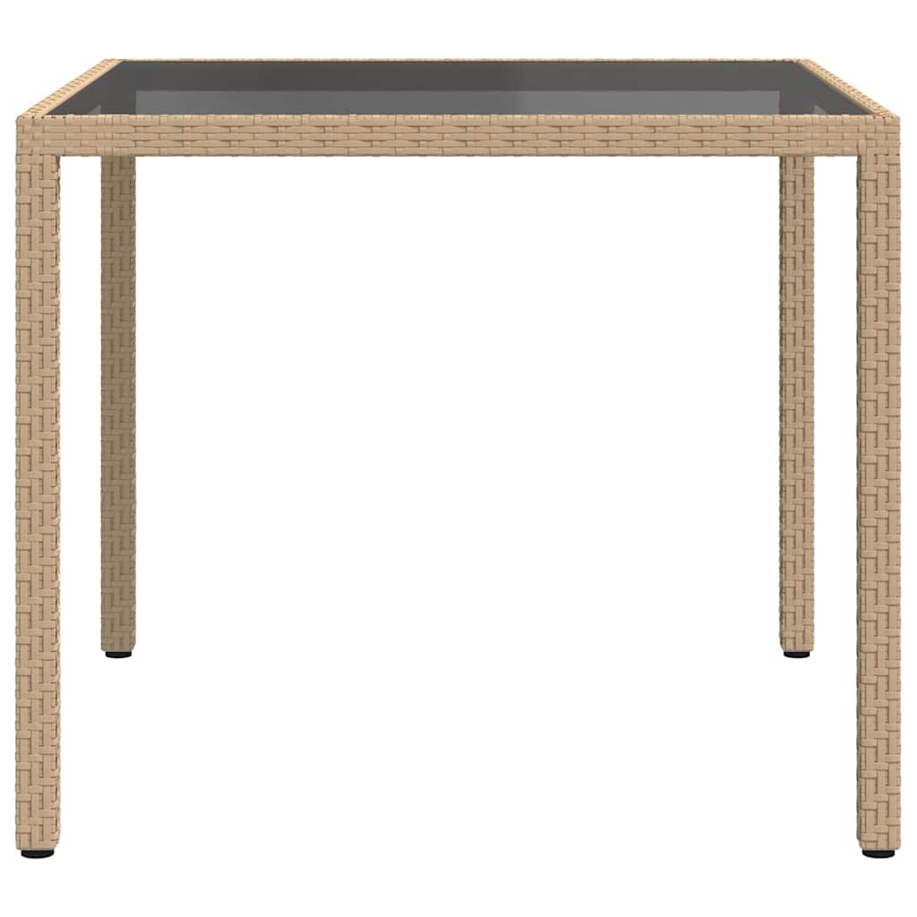 Gartentisch 90x90x75 cm Gehärtetes Glas Poly Rattan Beige