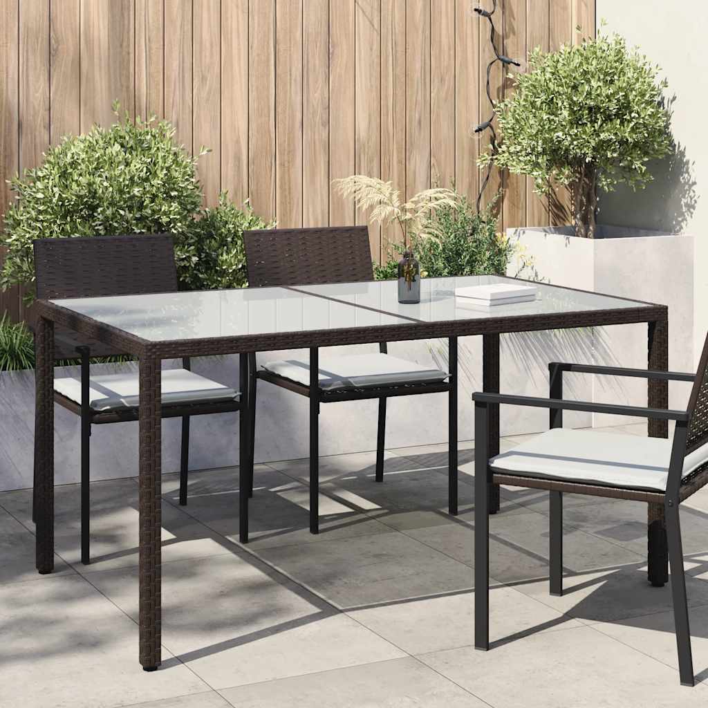 Gartentisch 150x90x75 cm Gehärtetes Glas Poly Rattan Braun