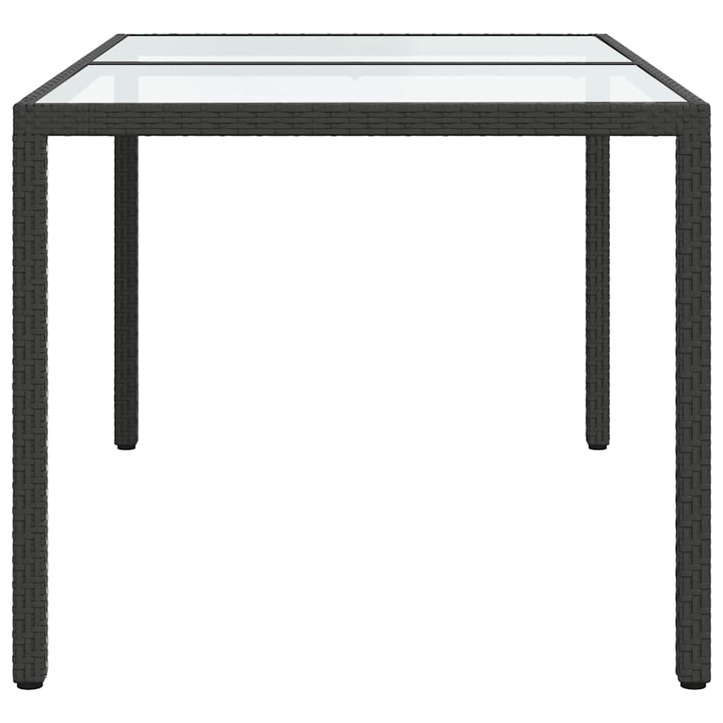 Gartentisch 150x90x75 cm Gehärtetes Glas Poly Rattan Schwarz