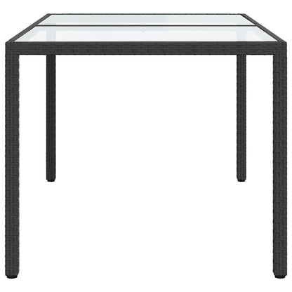 Gartentisch 150x90x75 cm Gehärtetes Glas Poly Rattan Schwarz
