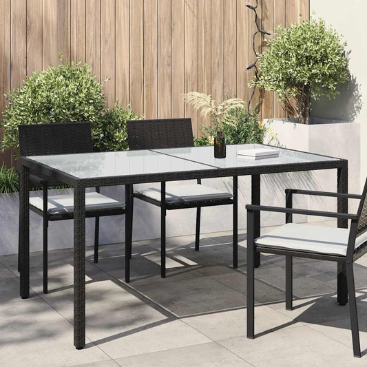 Gartentisch 150x90x75 cm Gehärtetes Glas Poly Rattan Schwarz