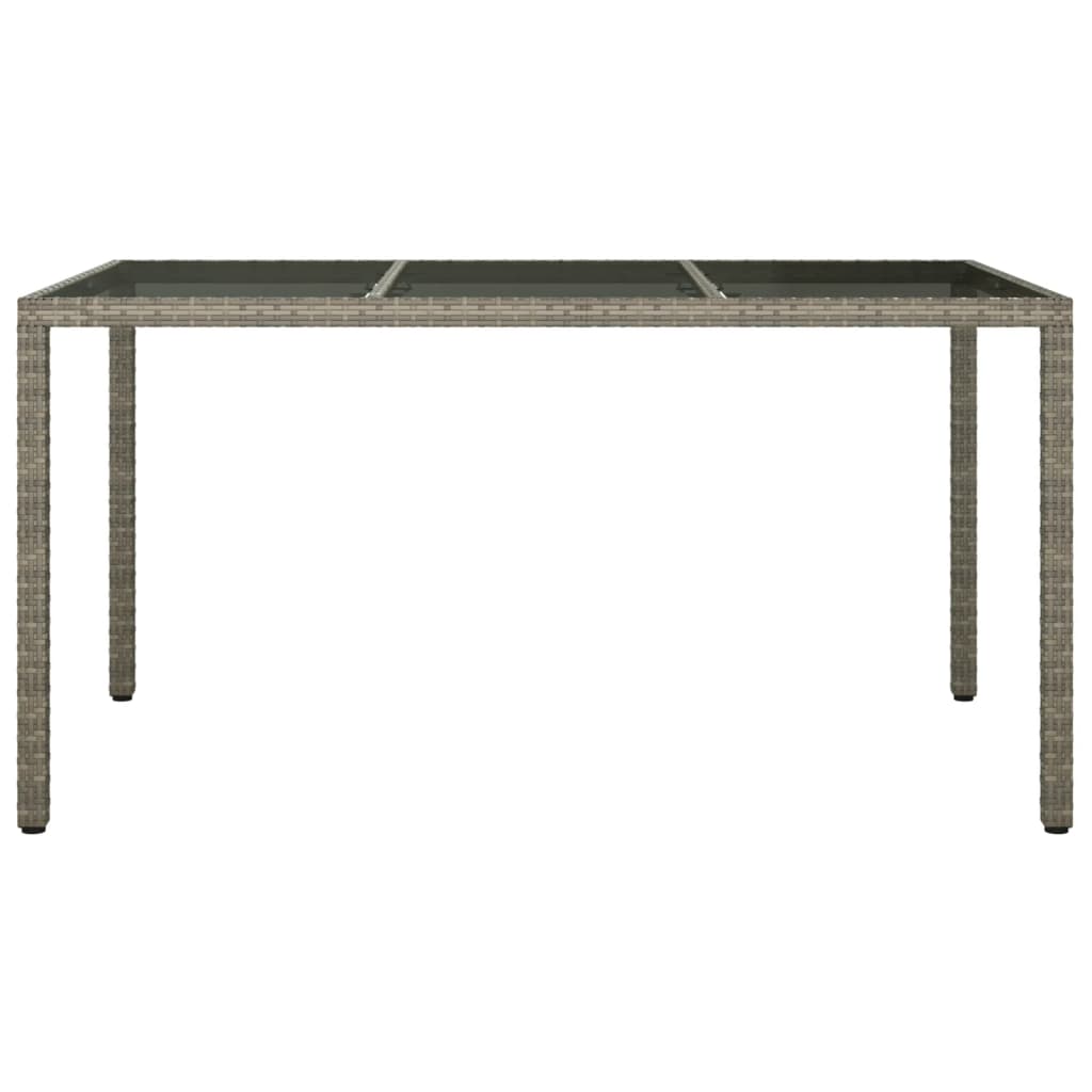 Gartentisch 150x90x75 cm Hartglas und Poly Rattan Grau