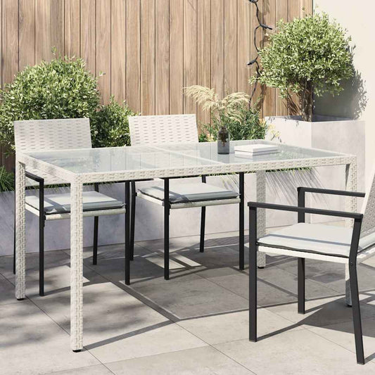 Gartentisch 150x90x75 cm Gehärtetes Glas Poly Rattan Weiß