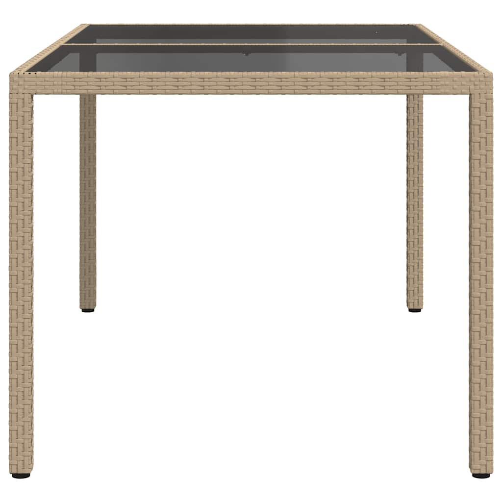 Gartentisch 150x90x75 cm Gehärtetes Glas Poly Rattan Beige