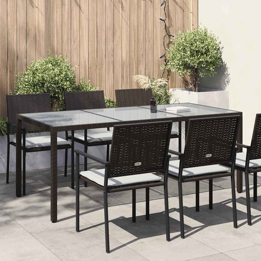 Gartentisch Braun 190x90x75 cm Gehärtetes Glas und Poly Rattan