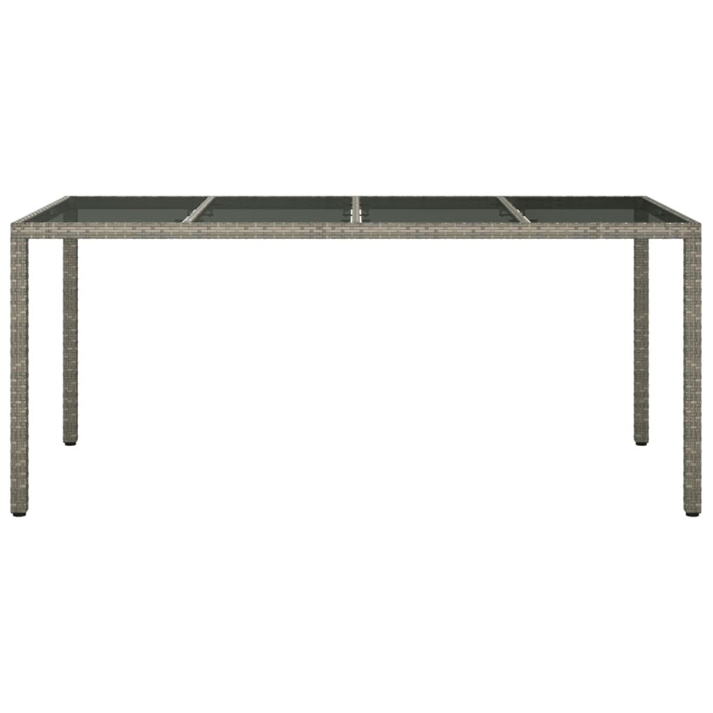 Gartentisch Grau 190x90x75 cm Gehärtetes Glas und Poly Rattan