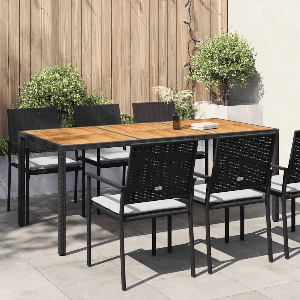 Gartentisch 190x90x75 cm Poly Rattan und Akazienholz Schwarz