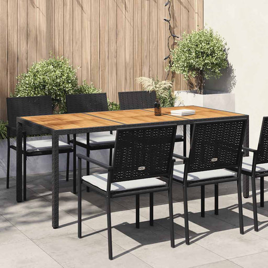 Gartentisch 190x90x75 cm Poly Rattan und Akazienholz Schwarz