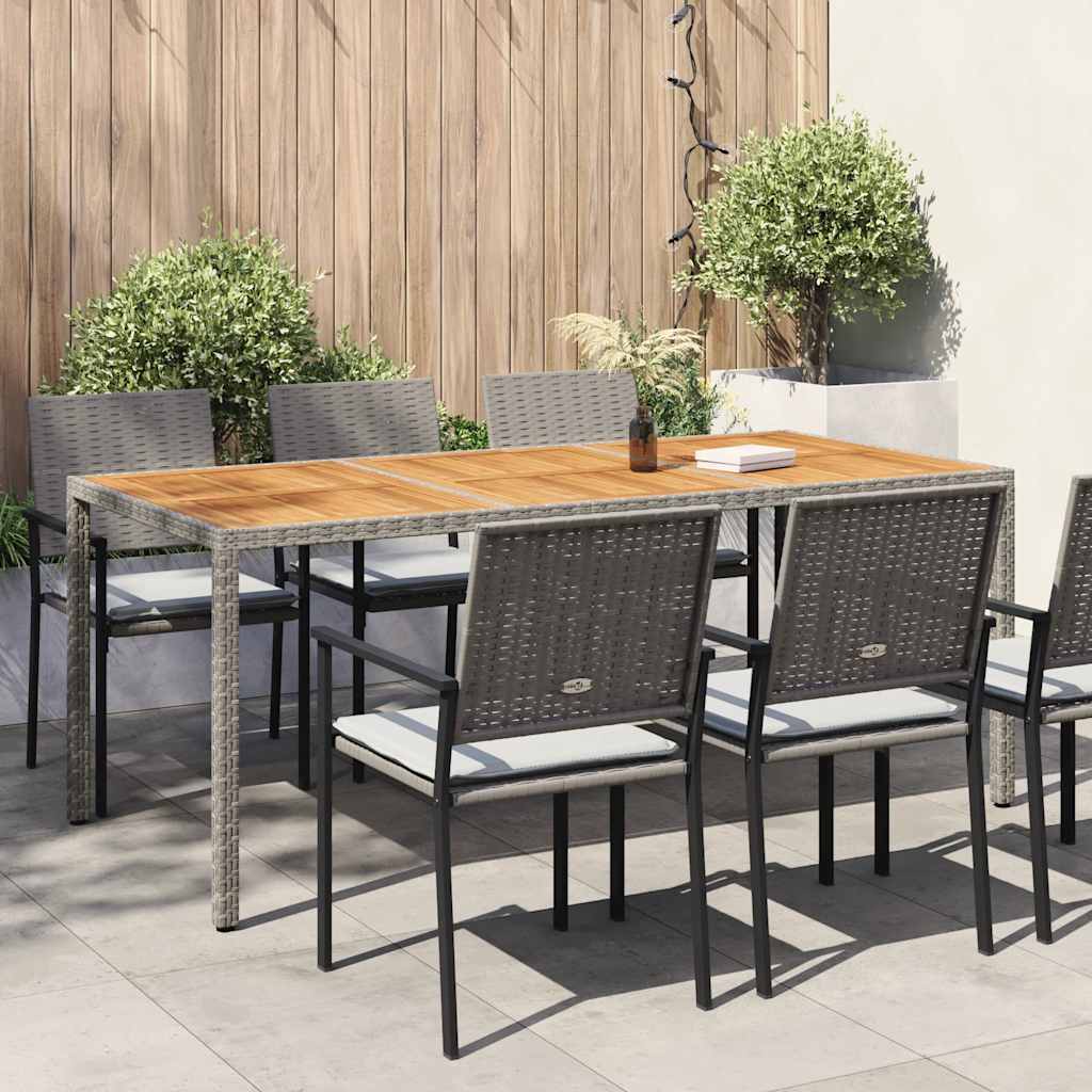 Gartentisch 190x90x75 cm Poly Rattan und Akazienholz Grau