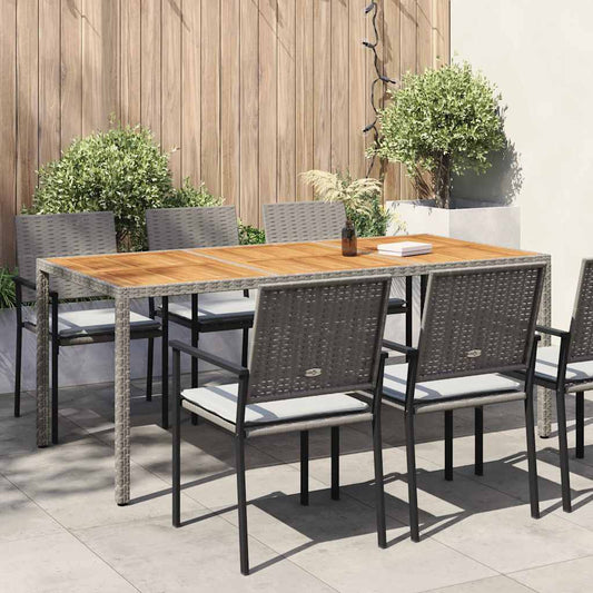 Gartentisch 190x90x75 cm Poly Rattan und Akazienholz Grau