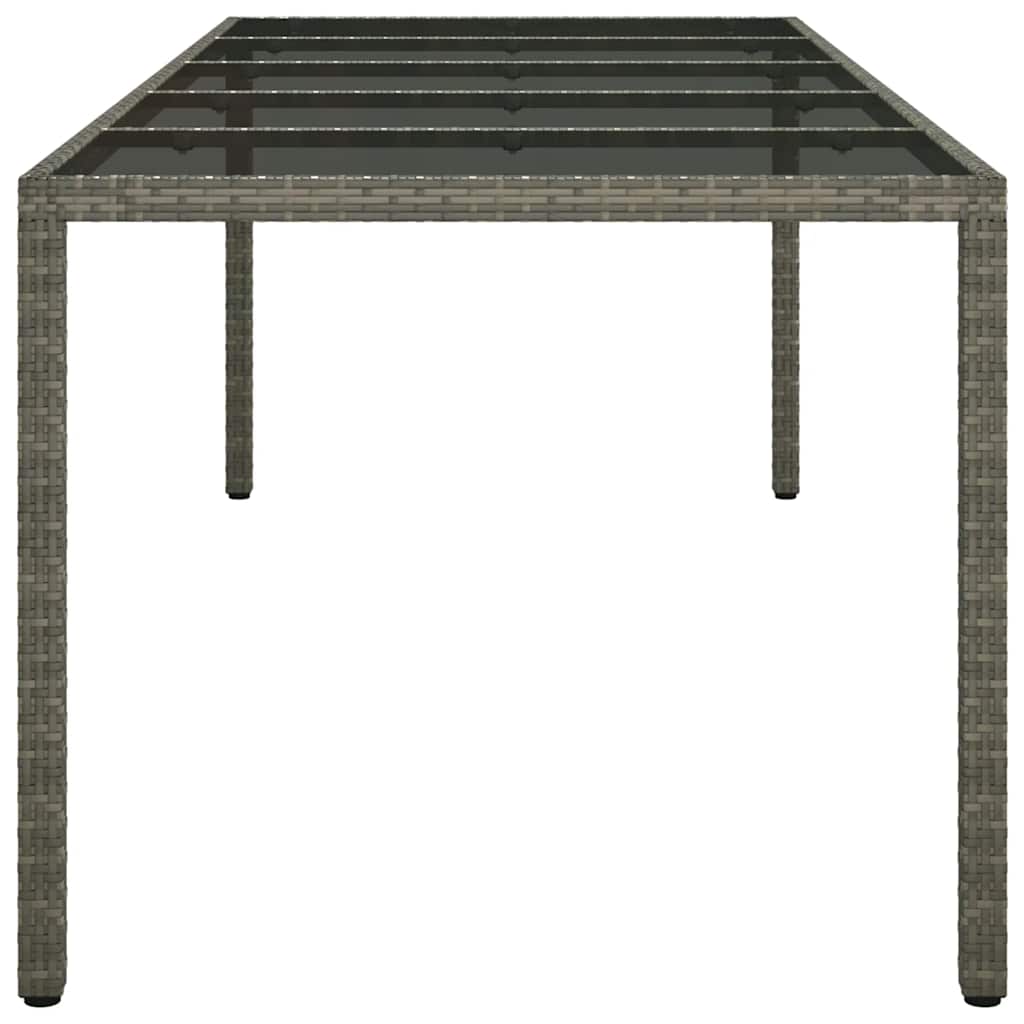 Gartentisch Grau 250x100x75 cm Hartglas und Poly Rattan