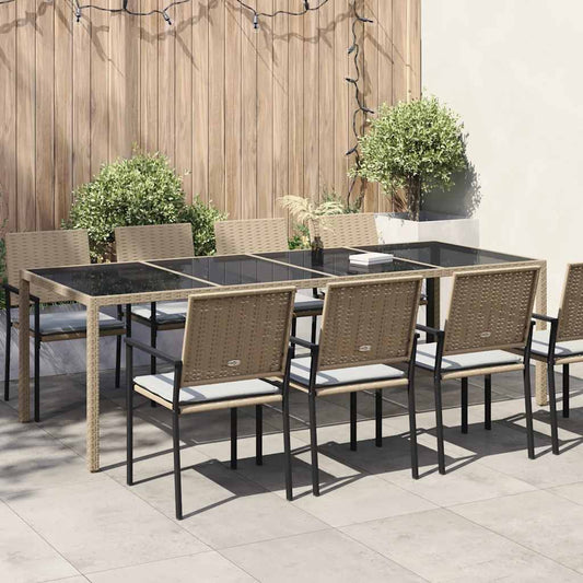 Gartentisch Beige 250x100x75 cm Hartglas und Poly Rattan