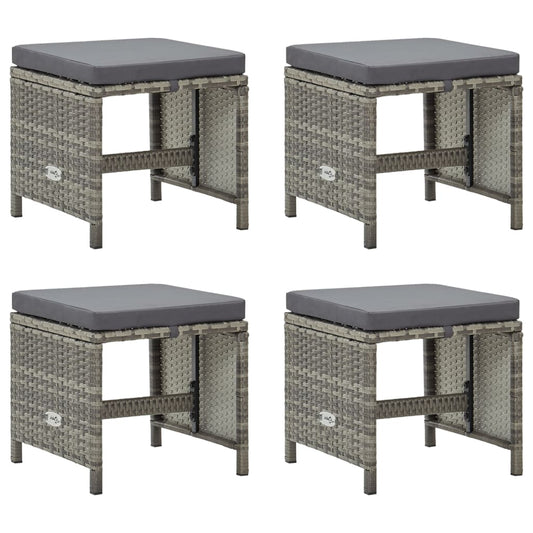 Gartenhocker 4 Stk. mit Sitzkissen Poly Rattan Grau