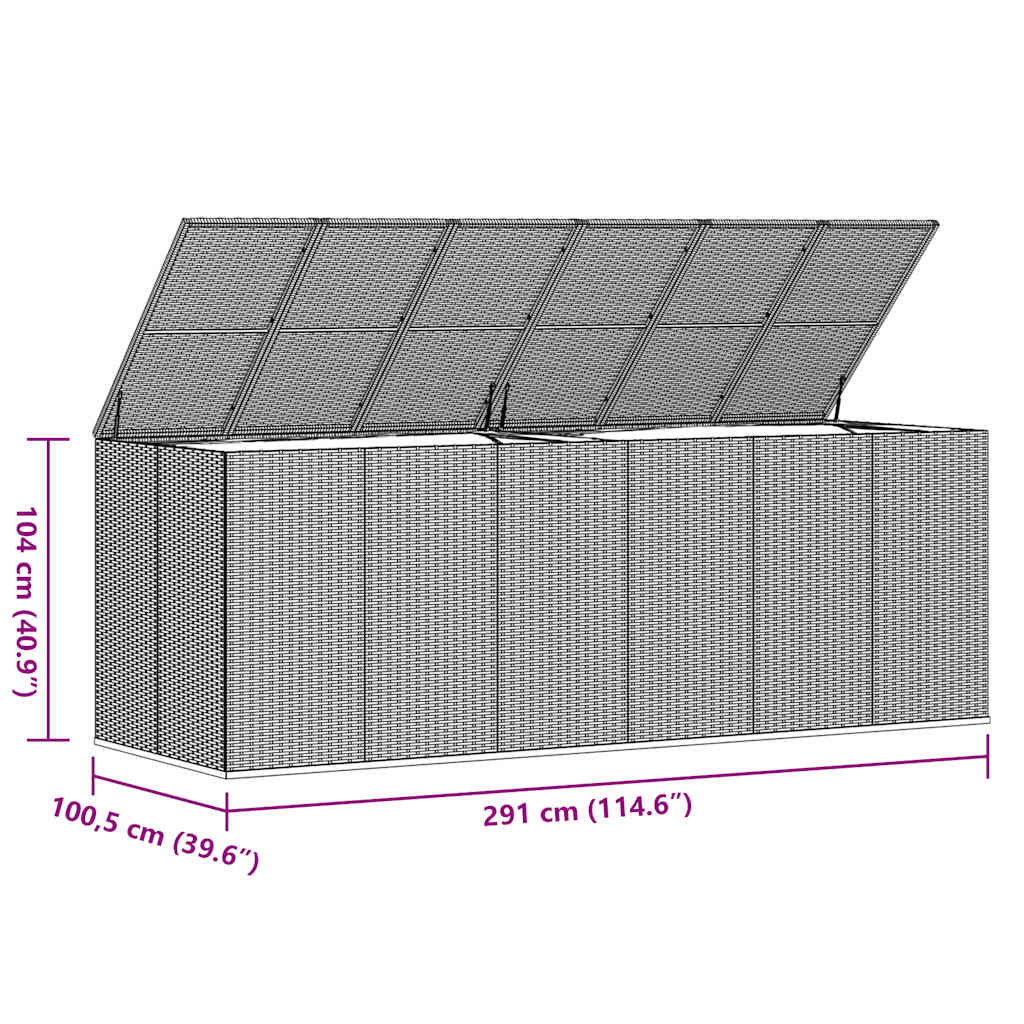 Garten-Kissenbox PE Rattan 291x100,5x104 cm Grau
