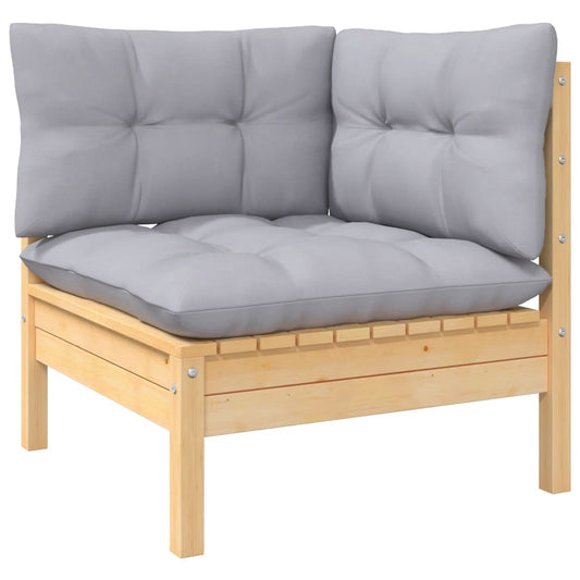 Garten-Ecksofa mit Kissen in Grau Massivholz Kiefer