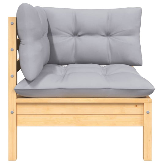 Garten-Ecksofa mit Kissen in Grau Massivholz Kiefer