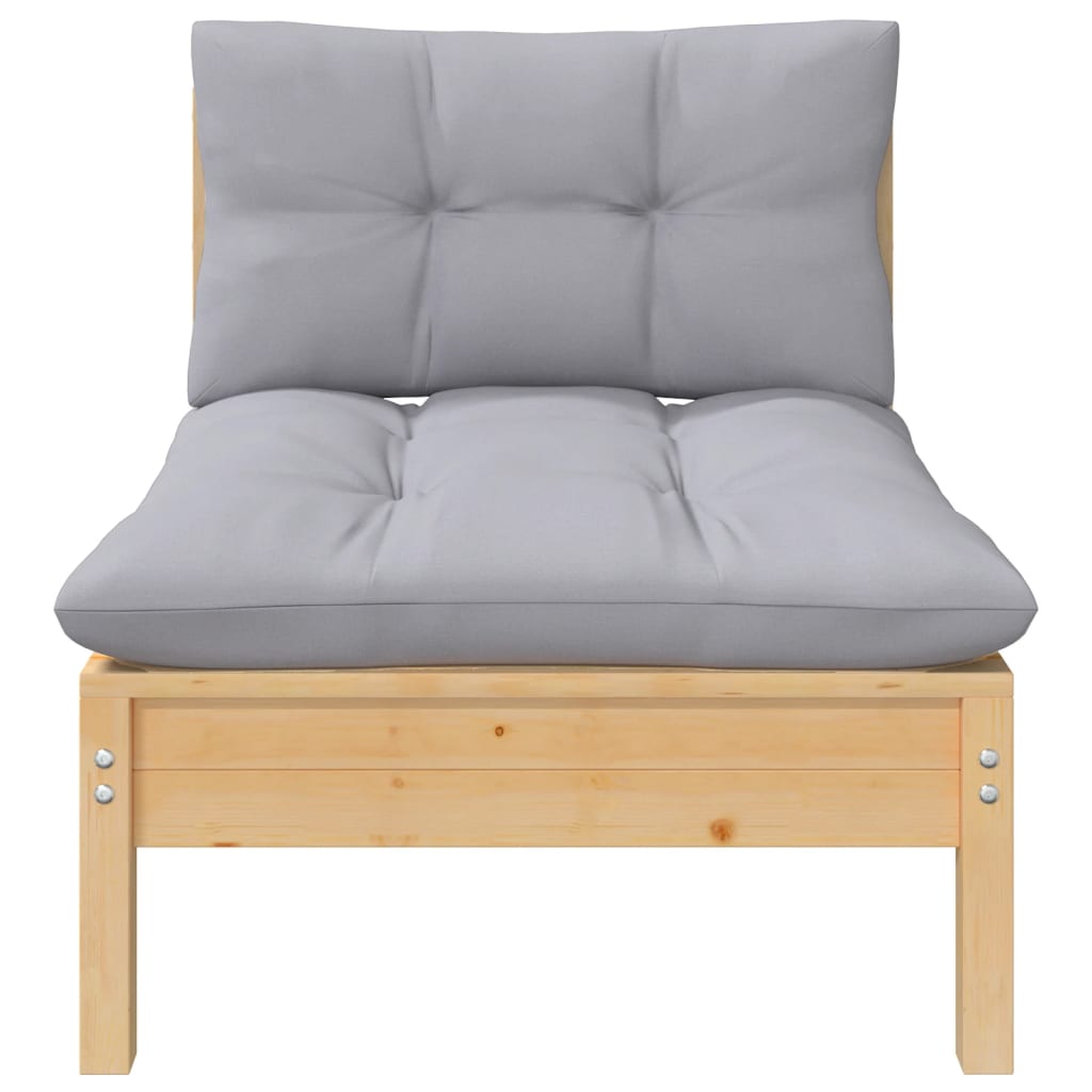 Garten-Mittelsofa mit Grauen Kissen Massivholz Kiefer