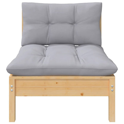 Garten-Mittelsofa mit Grauen Kissen Massivholz Kiefer