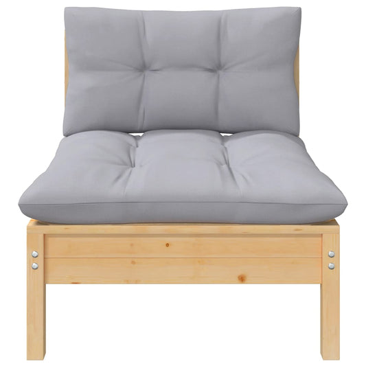 Garten-Mittelsofa mit Grauen Kissen Massivholz Kiefer