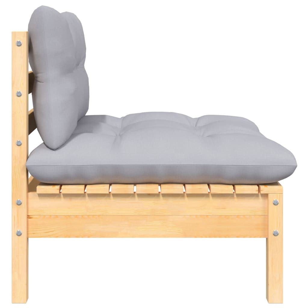 Garten-Mittelsofa mit Grauen Kissen Massivholz Kiefer
