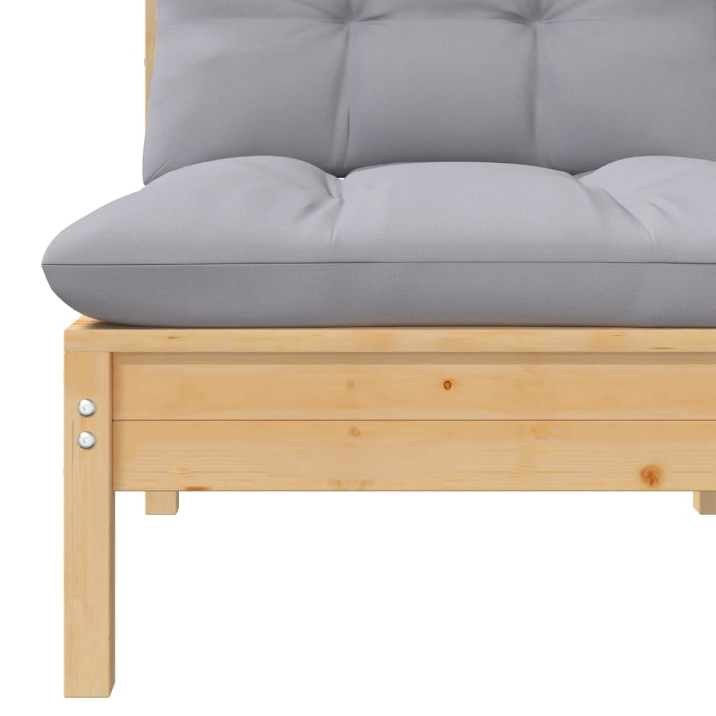 Garten-Mittelsofa mit Grauen Kissen Massivholz Kiefer