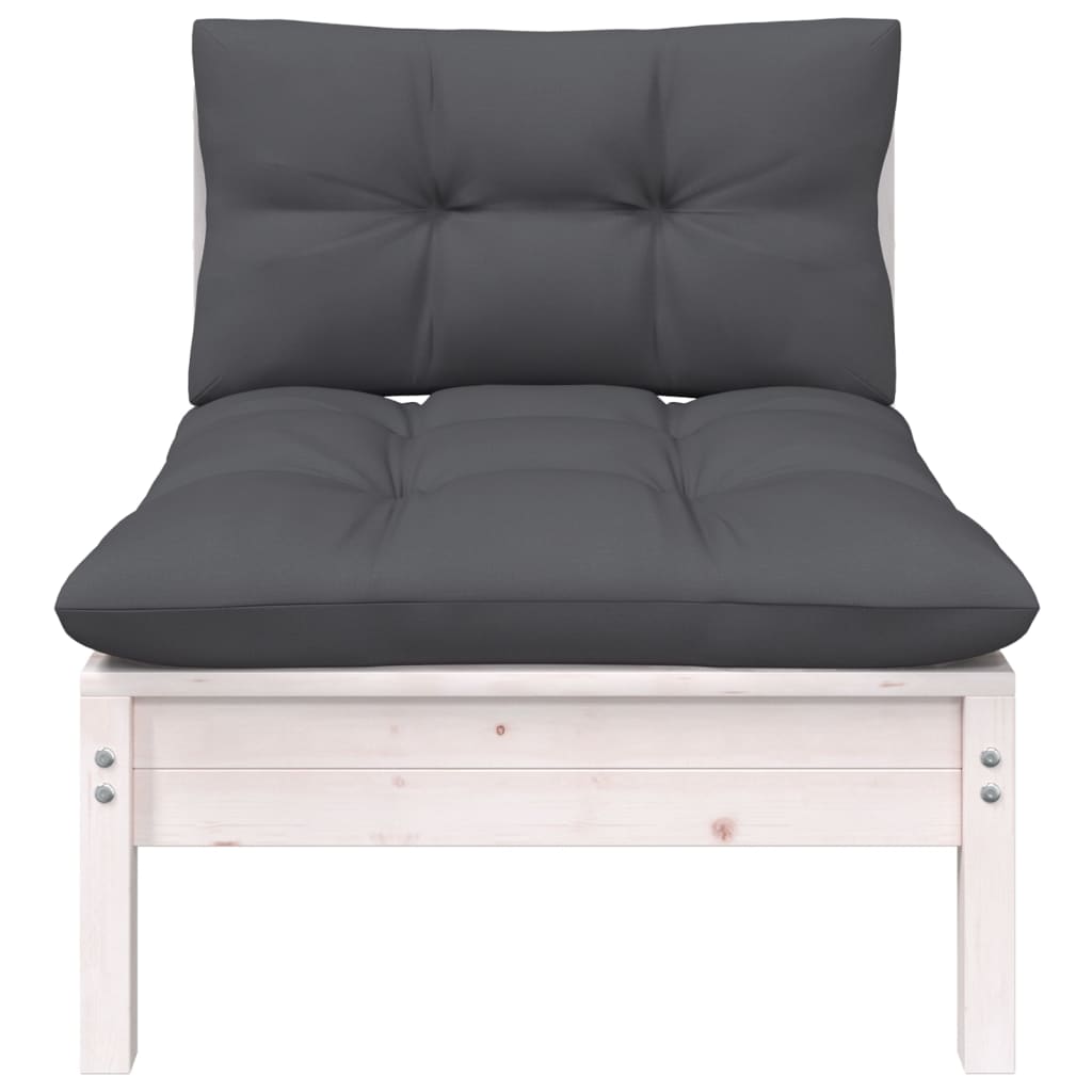 Garten-Mittelsofa mit Kissen Weiß Massivholz Kiefer