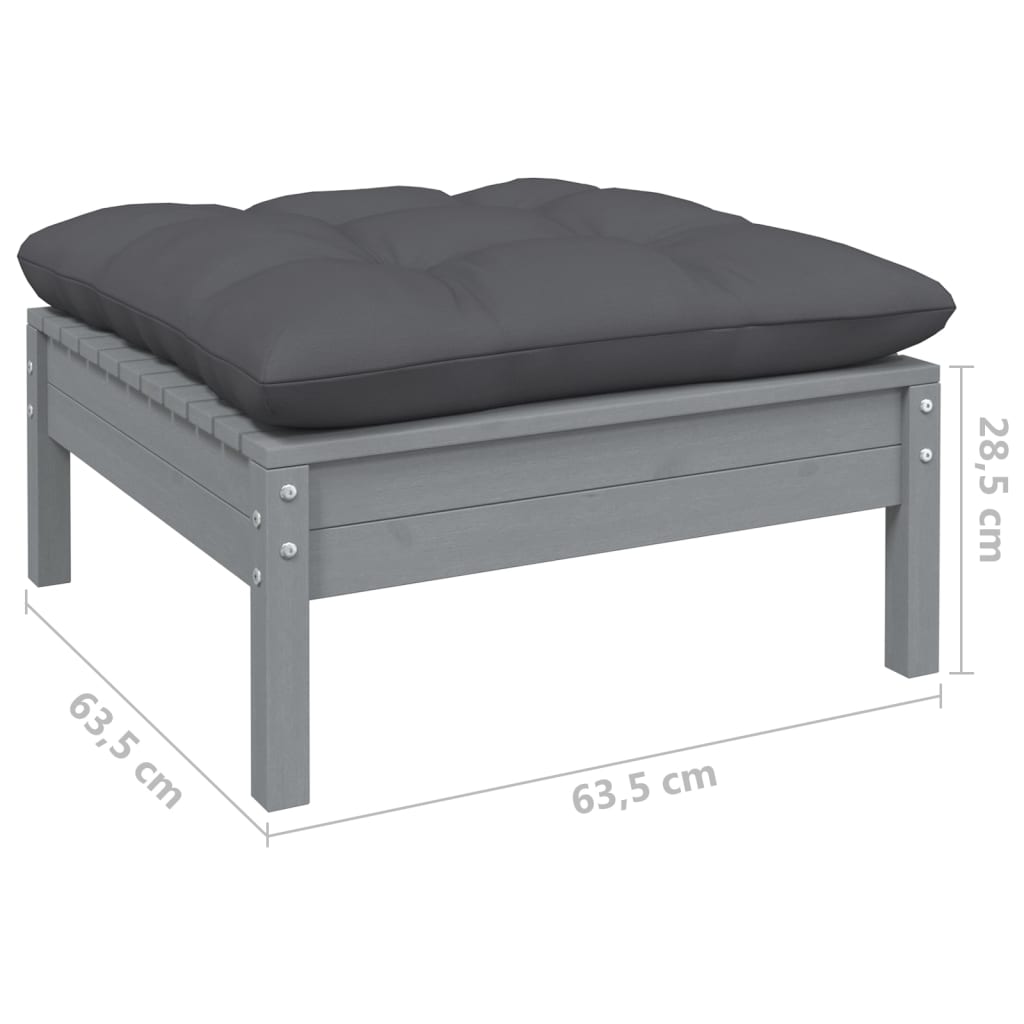 Gartenhocker mit Kissen in Grau Massivholz Kiefer