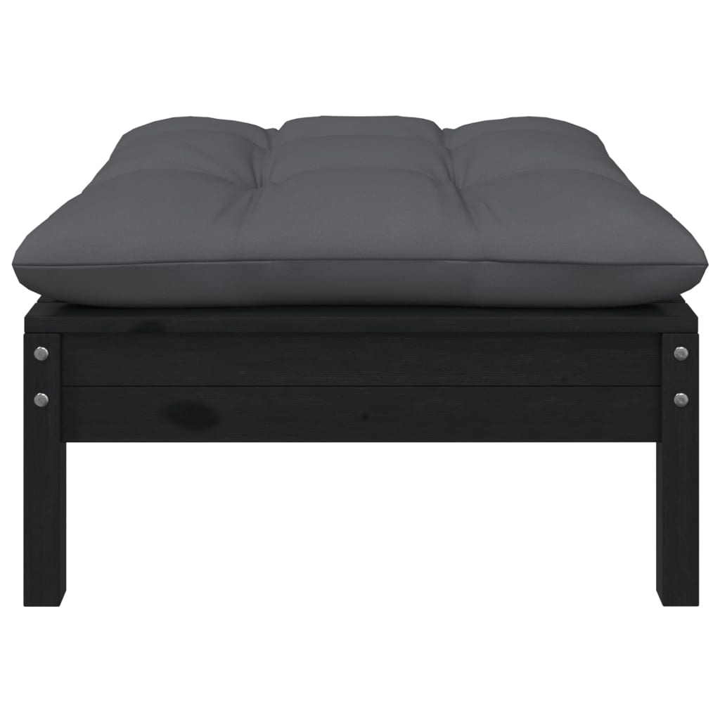 Gartenhocker mit Anthrazit Kissen Schwarz Massivholz Kiefer