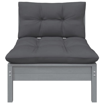 2-Sitzer-Gartensofa mit Kissen Grau Massivholz Kiefer