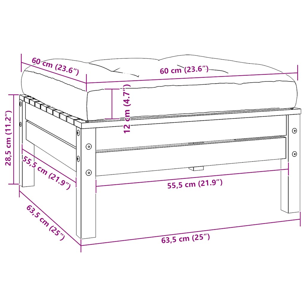 3-tlg. Garten-Lounge-Set mit Grauen Kissen Kiefer Massivholz