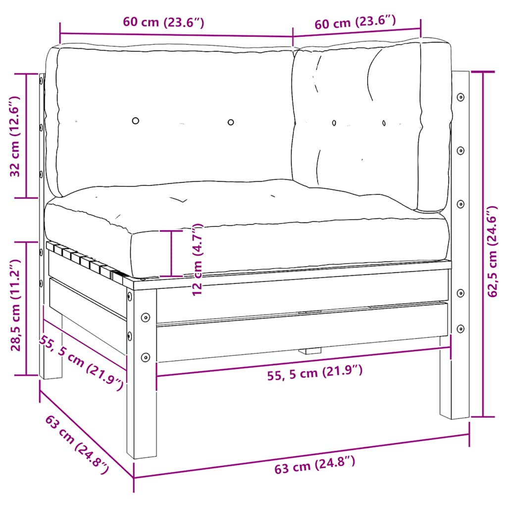 3-tlg. Garten-Lounge-Set mit Grauen Kissen Kiefer Massivholz