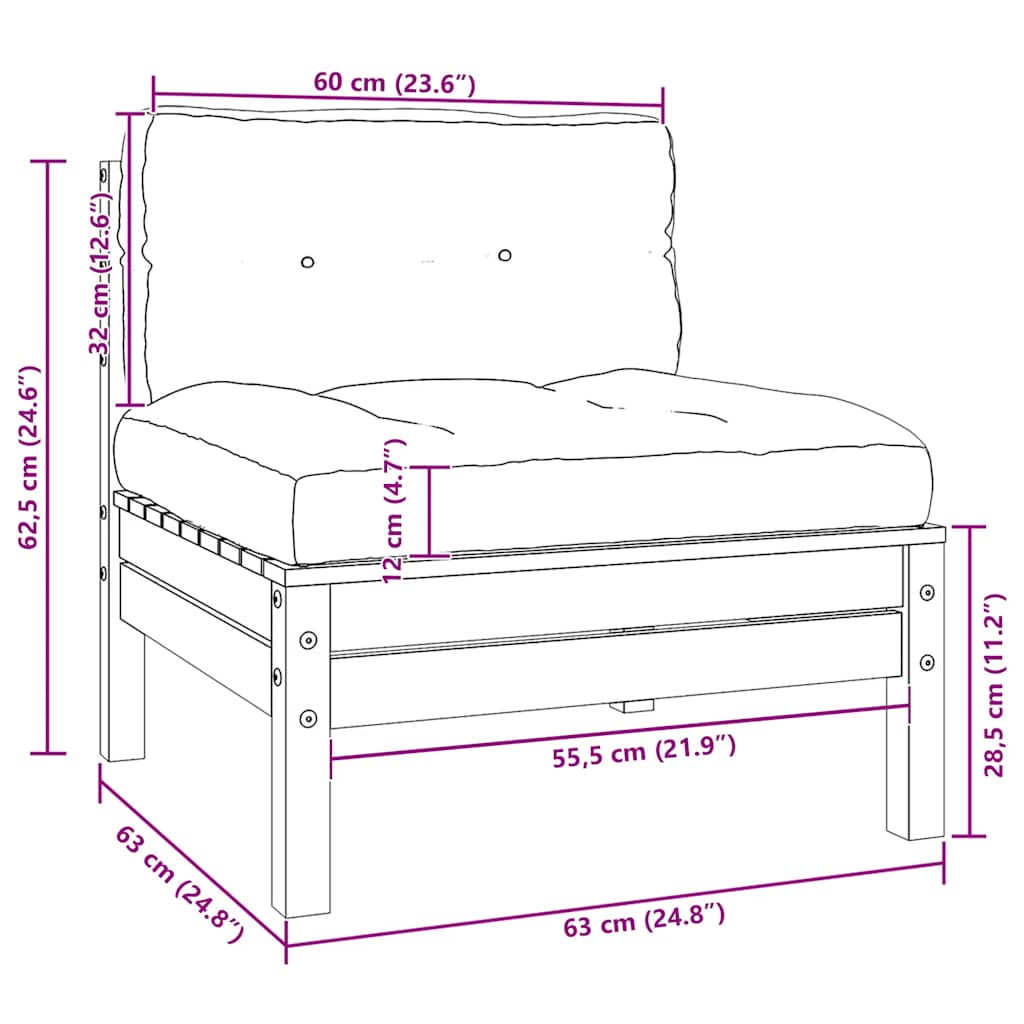 3-tlg. Garten-Lounge-Set mit Grauen Kissen Kiefer Massivholz
