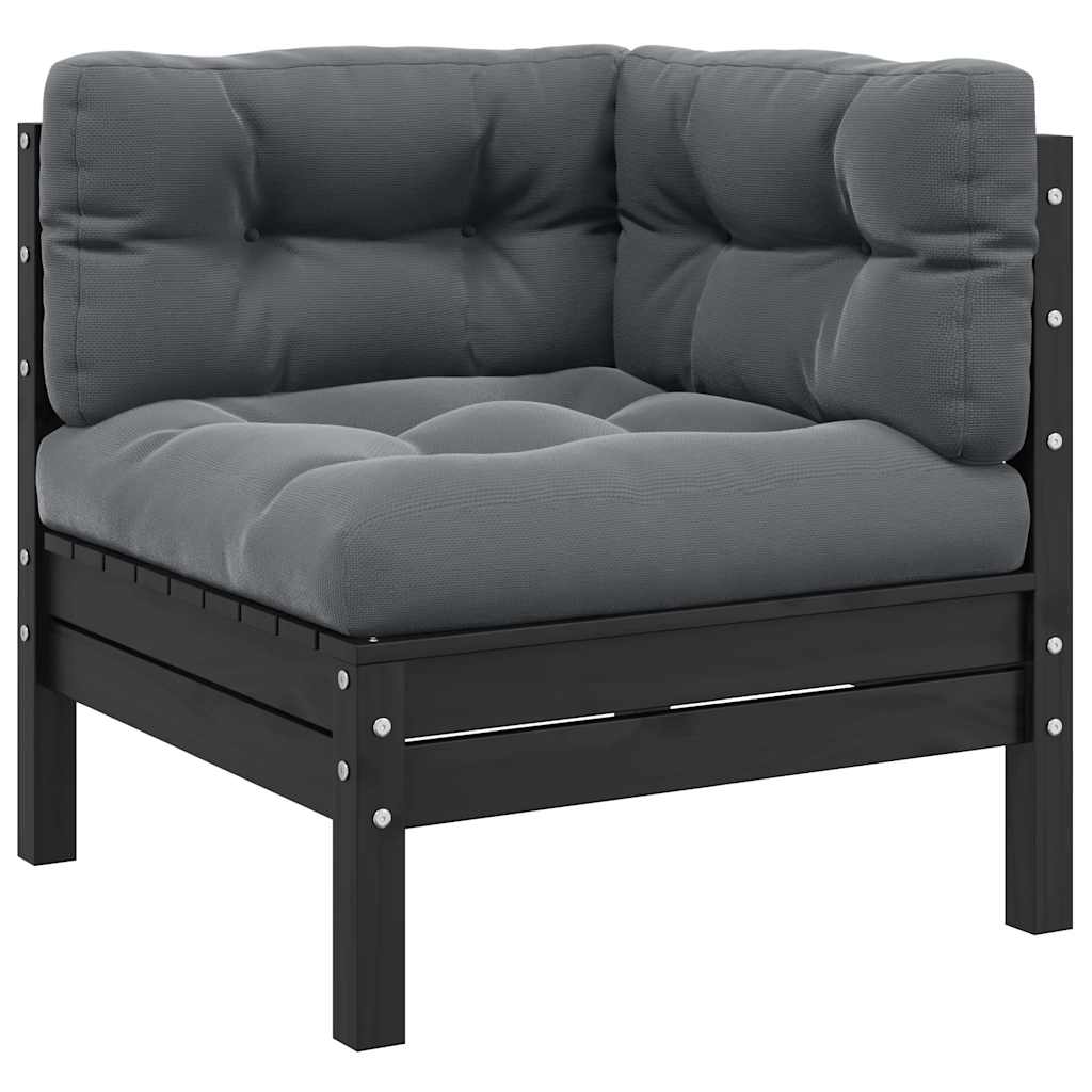 3-tlg. Garten-Lounge-Set mit Kissen Schwarz Kiefer Massivholz