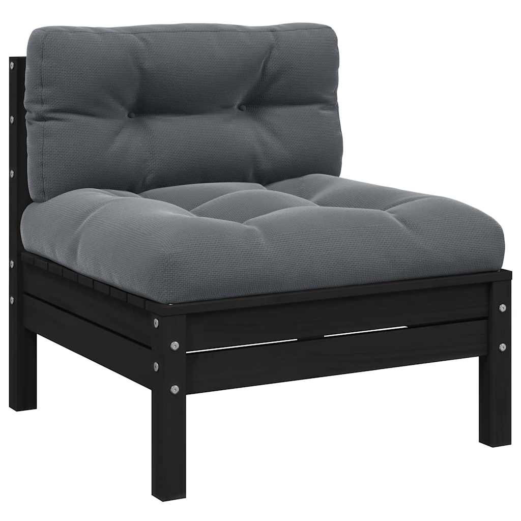 3-tlg. Garten-Lounge-Set mit Kissen Schwarz Kiefer Massivholz