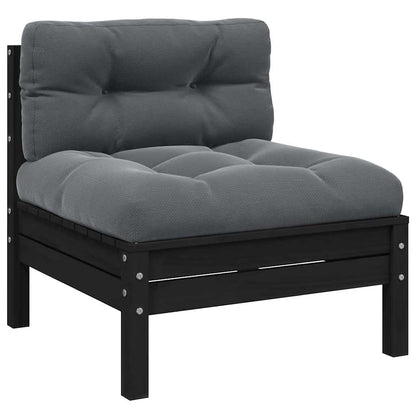 3-tlg. Garten-Lounge-Set mit Kissen Schwarz Kiefer Massivholz