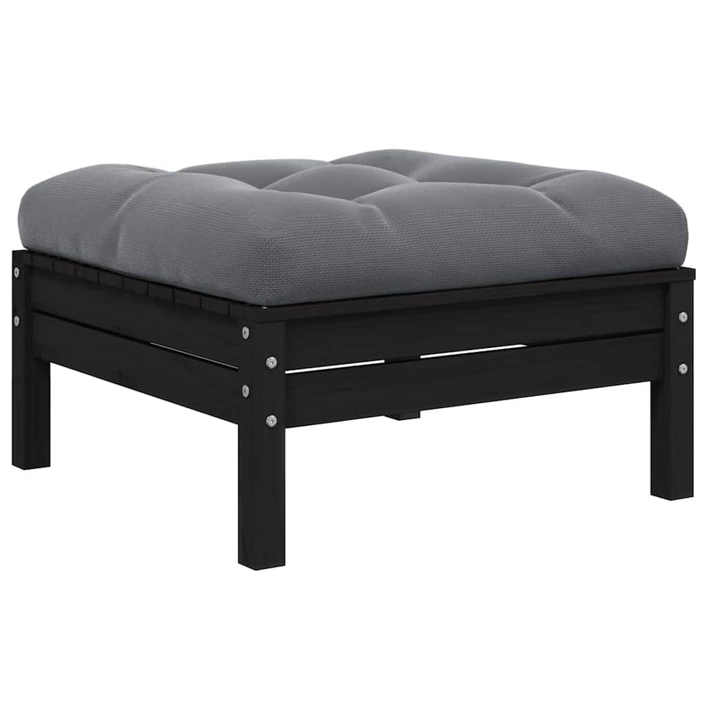 3-tlg. Garten-Lounge-Set mit Kissen Schwarz Kiefer Massivholz