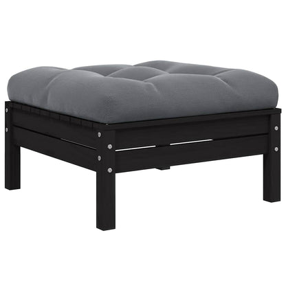 3-tlg. Garten-Lounge-Set mit Kissen Schwarz Kiefer Massivholz