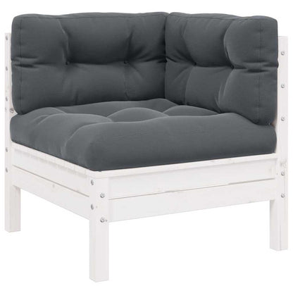 3-tlg. Garten-Lounge-Set mit Kissen Weiß Kiefer Massivholz