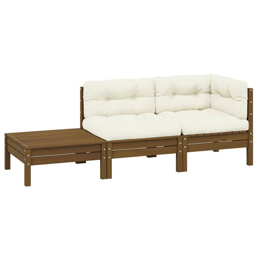 3-tlg. Garten-Lounge-Set mit Creme Kissen Massivholz Kiefer
