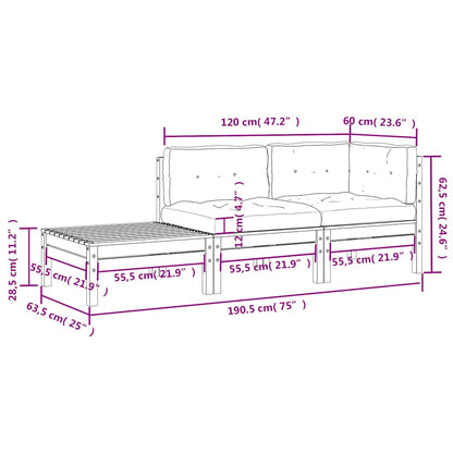 3-tlg. Garten-Lounge-Set mit Creme Kissen Massivholz Kiefer